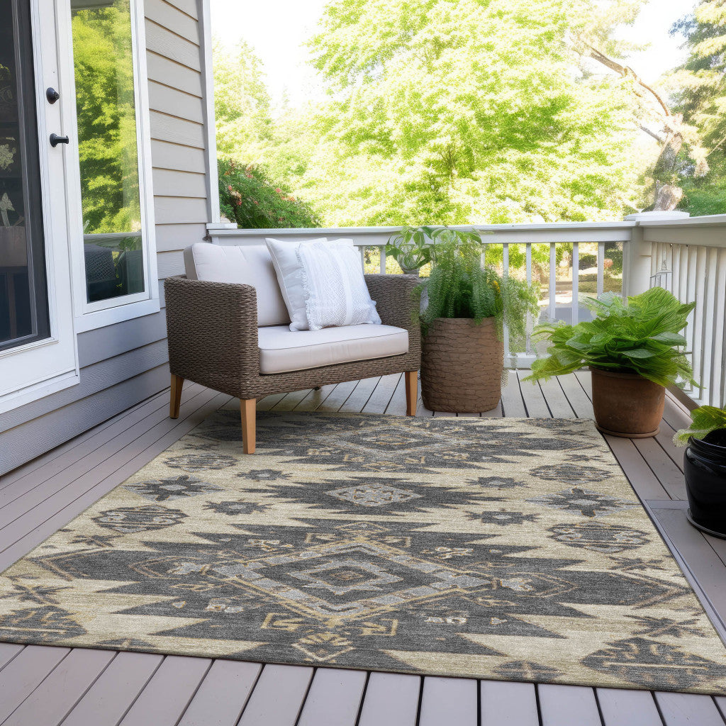 5' X 8' Beige And Gray Tribal Washable Indoor Outdoor Area Rug-8