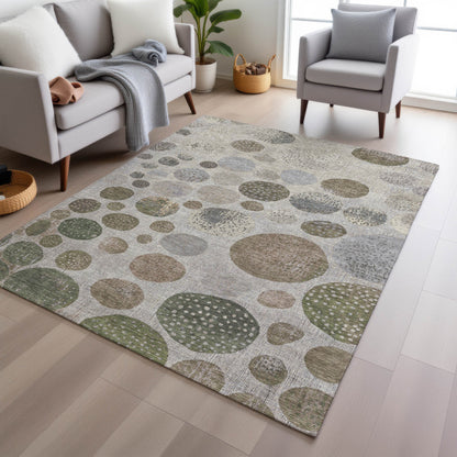 5' X 8' Taupe And Ivory Geometric Washable Indoor Outdoor Area Rug-6