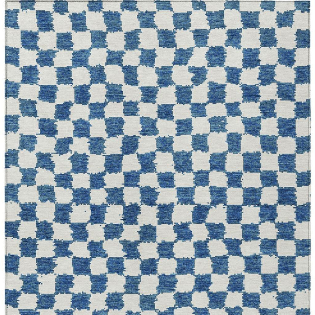 8' X 10' Navy Blue And Ivory Geometric Washable Indoor Outdoor Area Rug-3