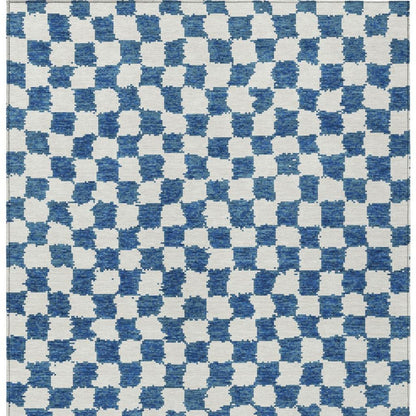 8' X 10' Navy Blue And Ivory Geometric Washable Indoor Outdoor Area Rug-3