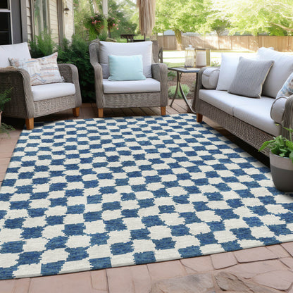 8' X 10' Navy Blue And Ivory Geometric Washable Indoor Outdoor Area Rug-4