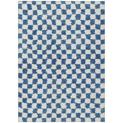 8' X 10' Navy Blue And Ivory Geometric Washable Indoor Outdoor Area Rug-0