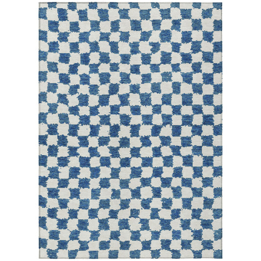 8' X 10' Navy Blue And Ivory Geometric Washable Indoor Outdoor Area Rug-0