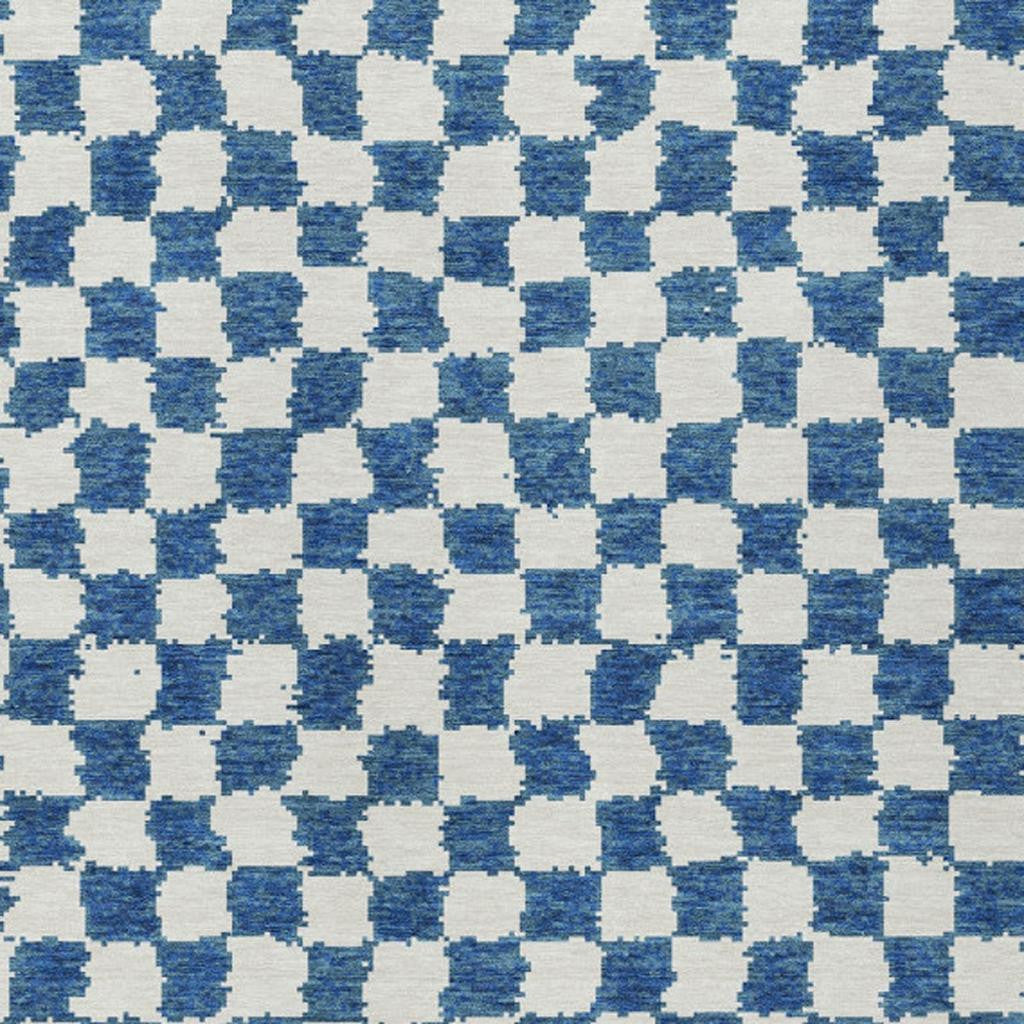 8' X 10' Navy Blue And Ivory Geometric Washable Indoor Outdoor Area Rug-2