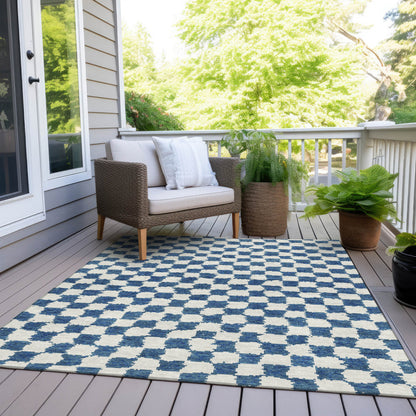 8' X 10' Navy Blue And Ivory Geometric Washable Indoor Outdoor Area Rug-7