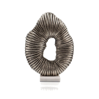 17" Silver And White Aluminum And Marble Tabletop Sculpture-1