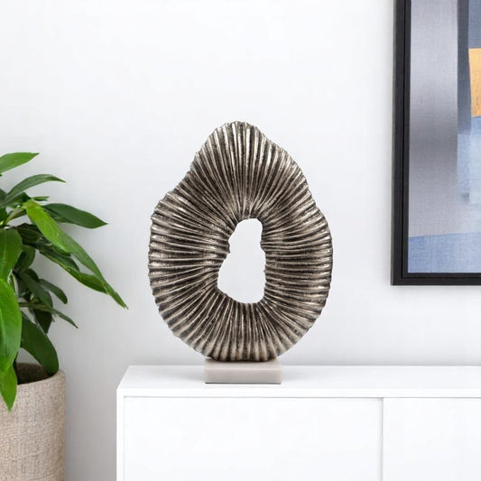 17" Silver And White Aluminum And Marble Tabletop Sculpture-0