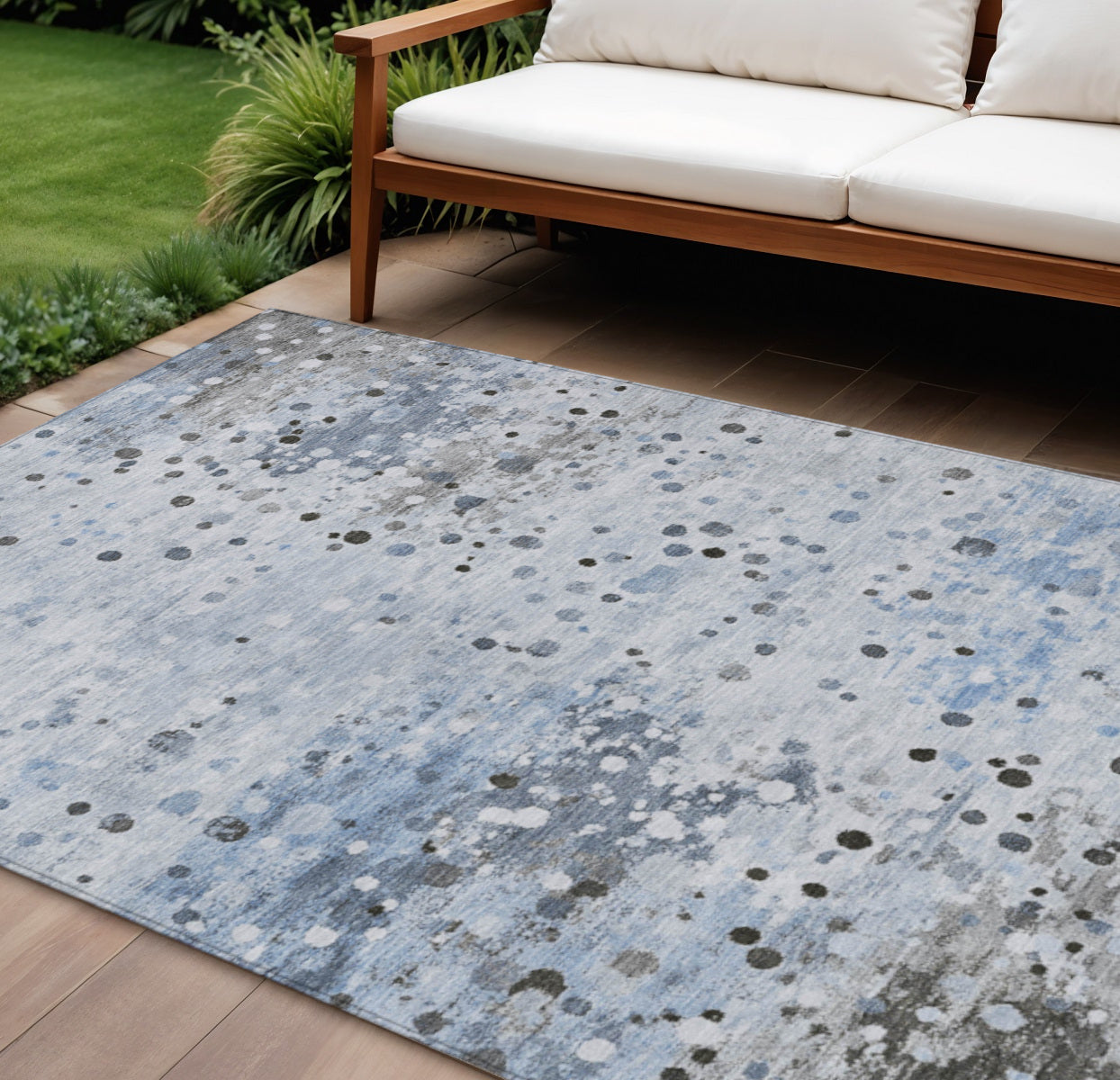 8' X 10' Sky Blue And Gray Abstract Washable Indoor Outdoor Area Rug-1