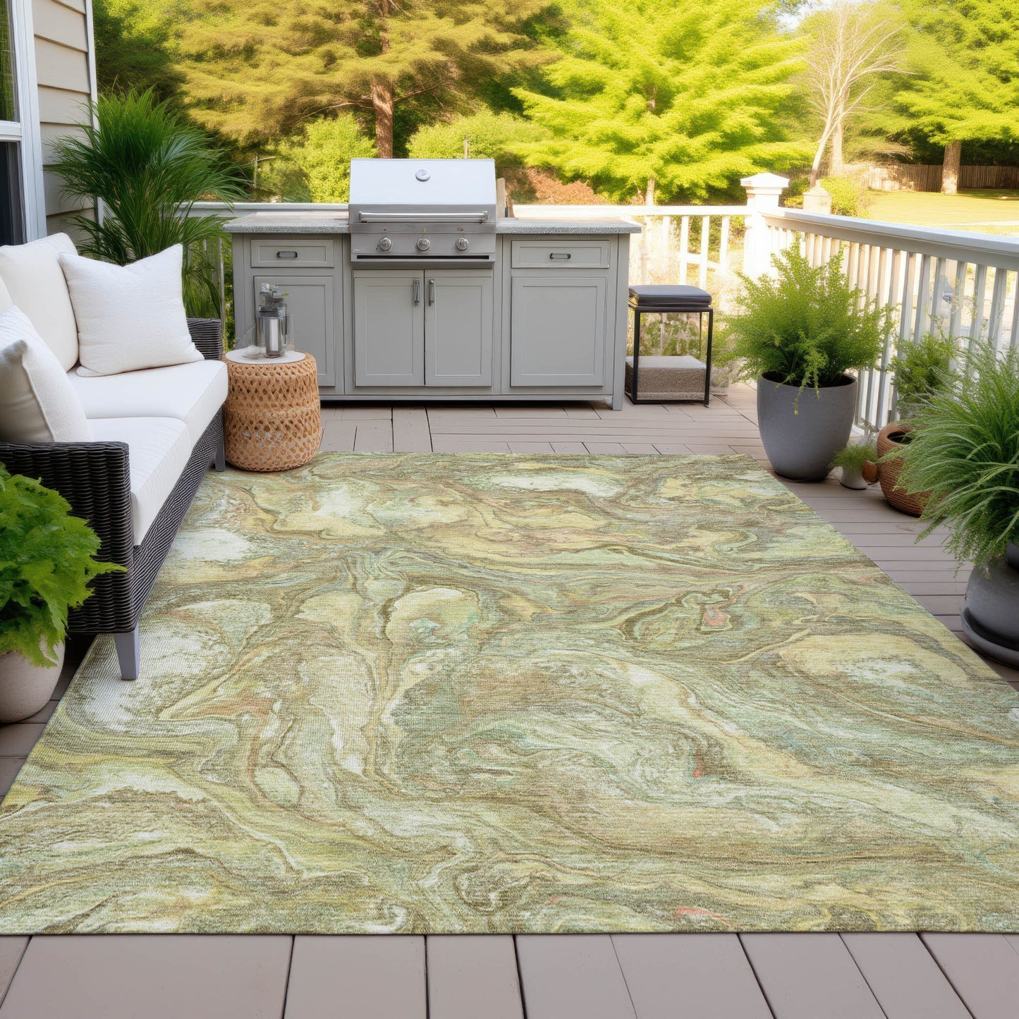 5' X 8' Gold And Taupe Abstract Washable Indoor Outdoor Area Rug-6