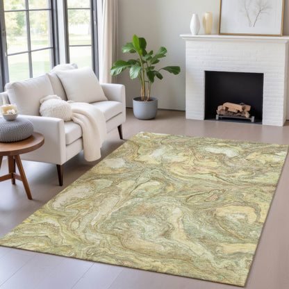 5' X 8' Gold And Taupe Abstract Washable Indoor Outdoor Area Rug-7
