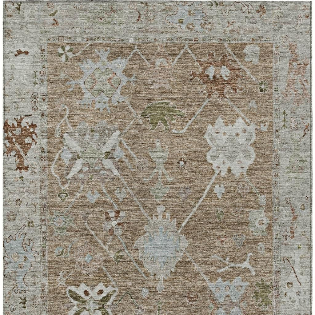 3' X 5' Brown And Gray Tribal Washable Indoor Outdoor Area Rug-2