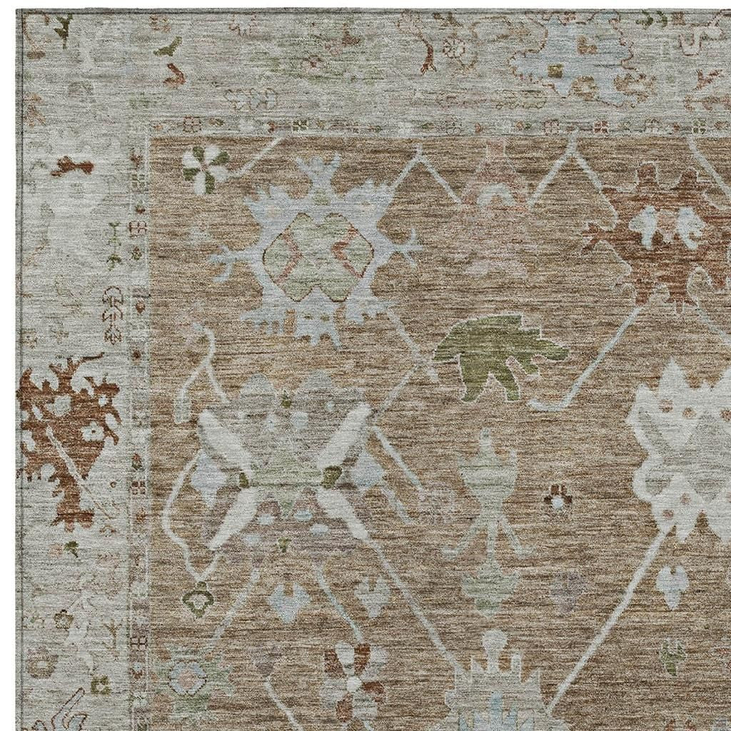 3' X 5' Brown And Gray Tribal Washable Indoor Outdoor Area Rug-4