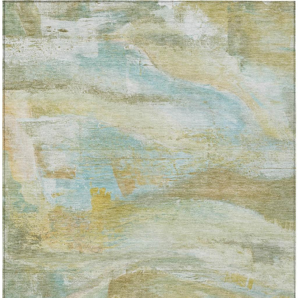3' X 5' Beige Sky Blue And Ivory Abstract Washable Indoor Outdoor Area Rug-4