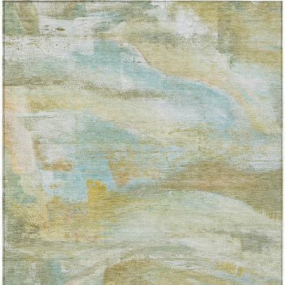 3' X 5' Beige Sky Blue And Ivory Abstract Washable Indoor Outdoor Area Rug-4