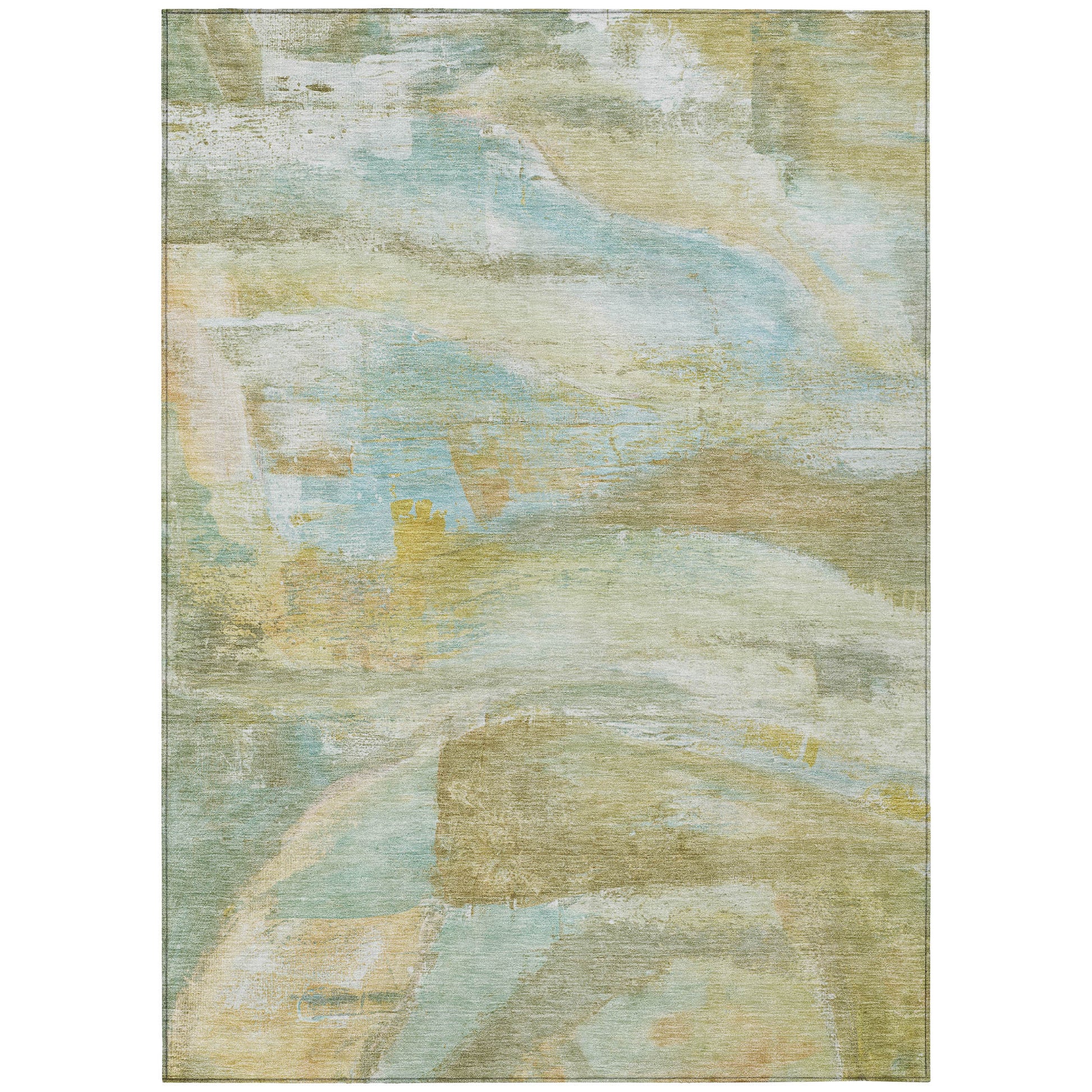 3' X 5' Beige Sky Blue And Ivory Abstract Washable Indoor Outdoor Area Rug-0