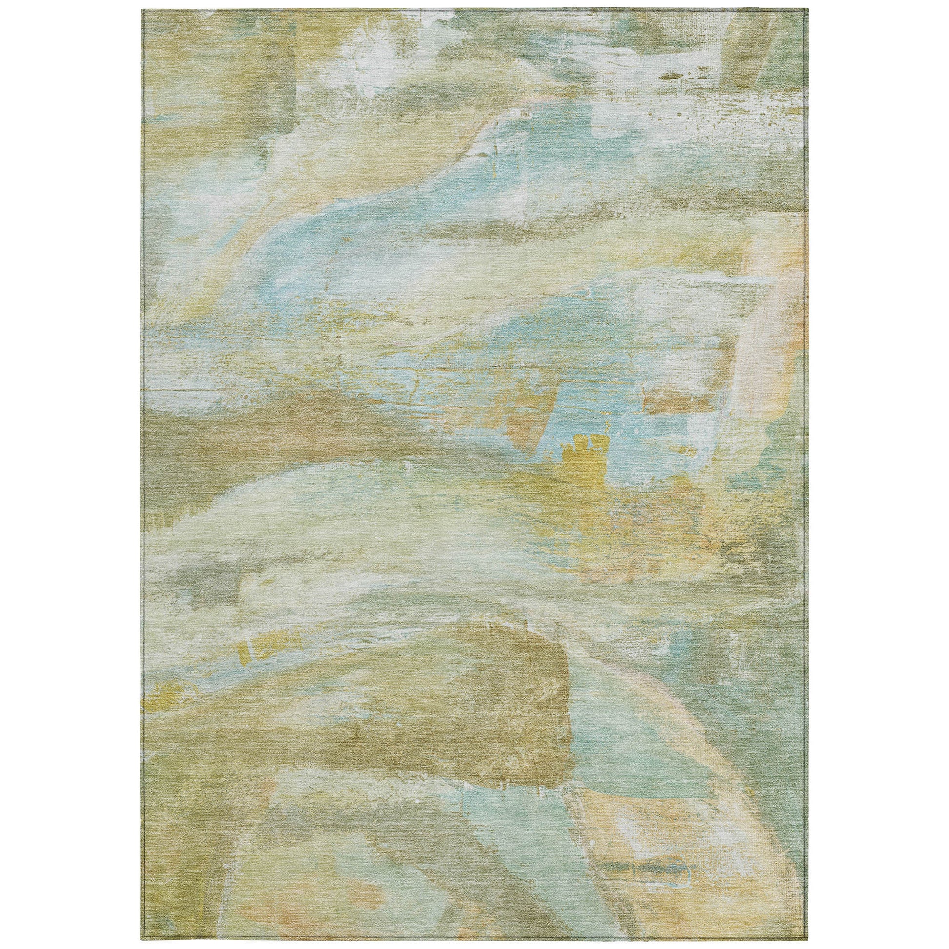 3' X 5' Beige Sky Blue And Ivory Abstract Washable Indoor Outdoor Area Rug-3