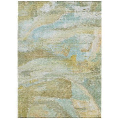 3' X 5' Beige Sky Blue And Ivory Abstract Washable Indoor Outdoor Area Rug-3