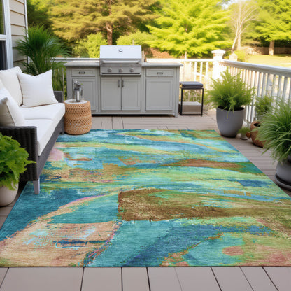 3' X 5' Teal Blue Lime Green And Blush Abstract Washable Indoor Outdoor Area Rug-6