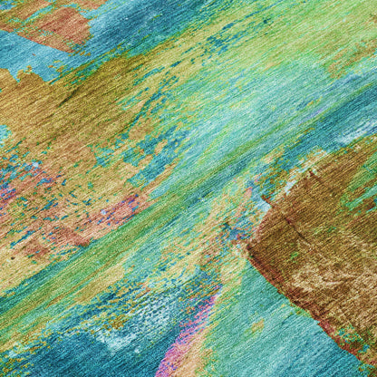 3' X 5' Teal Blue Lime Green And Blush Abstract Washable Indoor Outdoor Area Rug-3