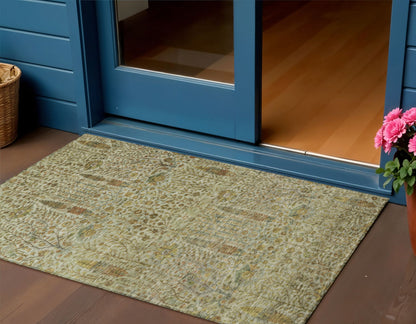 3' X 5' Wheat And Fern Green Floral Washable Indoor Outdoor Area Rug-1