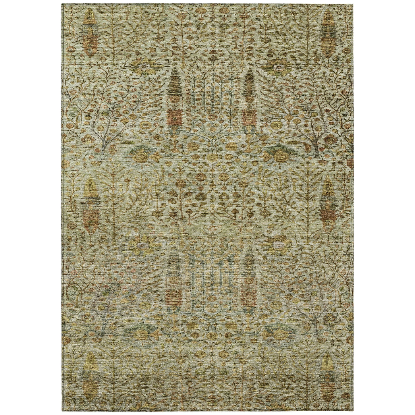 3' X 5' Wheat And Fern Green Floral Washable Indoor Outdoor Area Rug-0