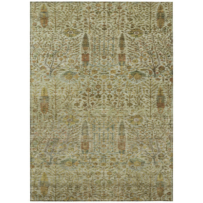 3' X 5' Wheat And Fern Green Floral Washable Indoor Outdoor Area Rug-0