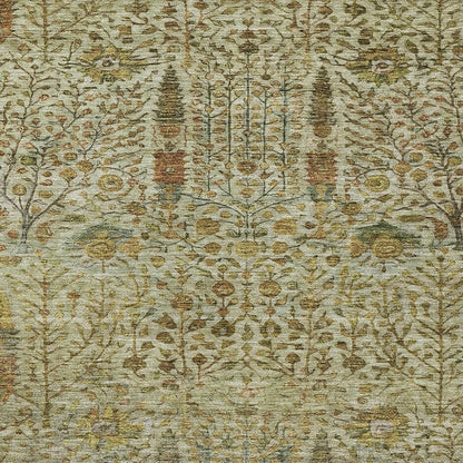 3' X 5' Wheat And Fern Green Floral Washable Indoor Outdoor Area Rug-2