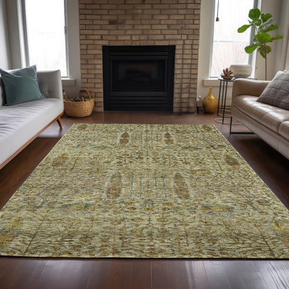 3' X 5' Wheat And Fern Green Floral Washable Indoor Outdoor Area Rug-7