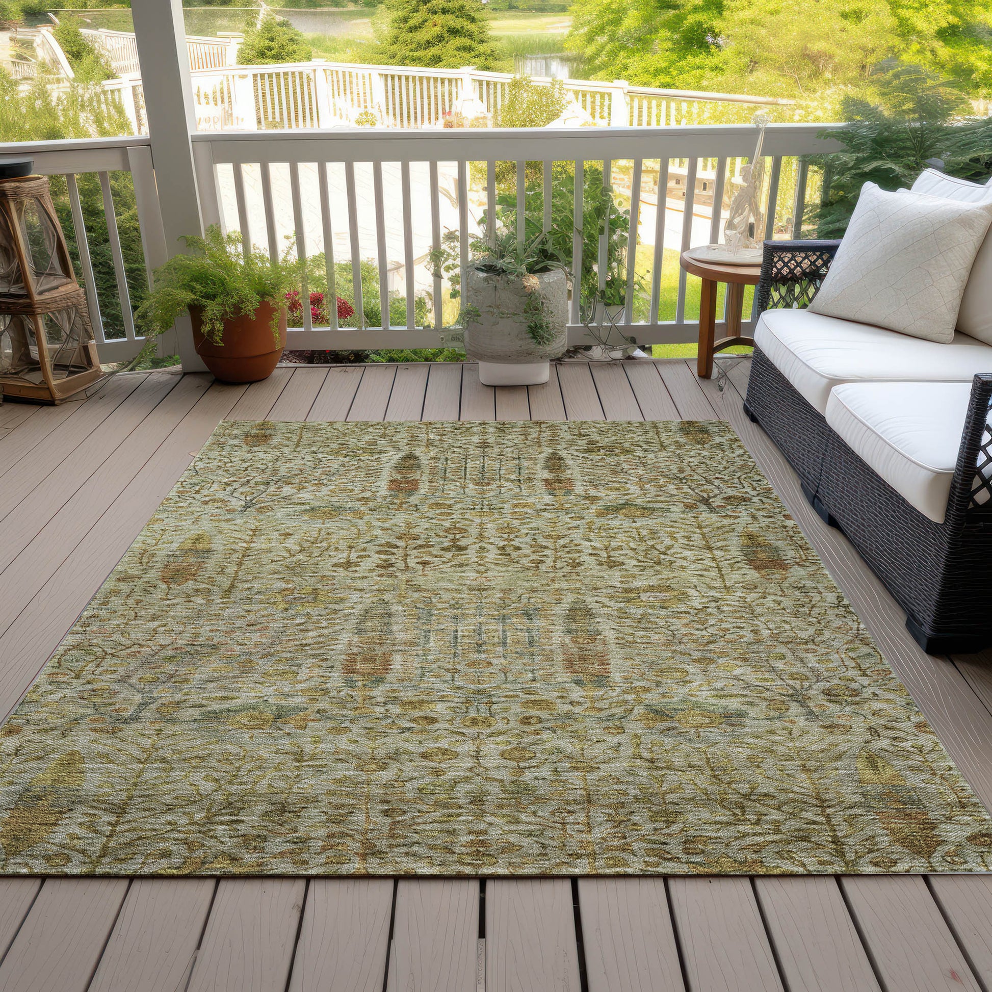 3' X 5' Wheat And Fern Green Floral Washable Indoor Outdoor Area Rug-8