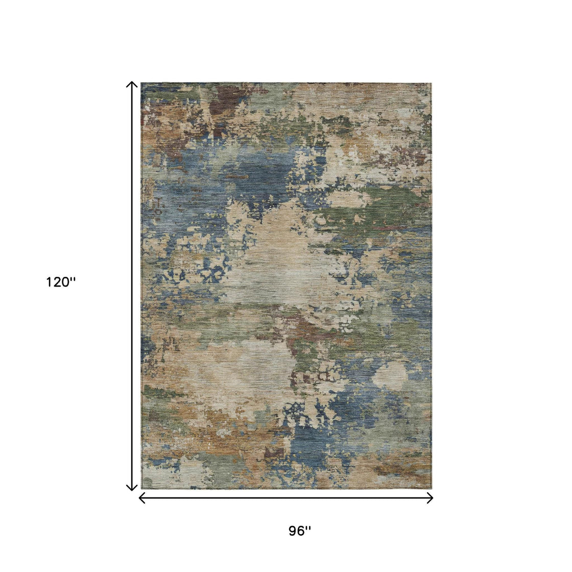 8' X 10' Blue Green And Beige Abstract Washable Indoor Outdoor Area Rug-6
