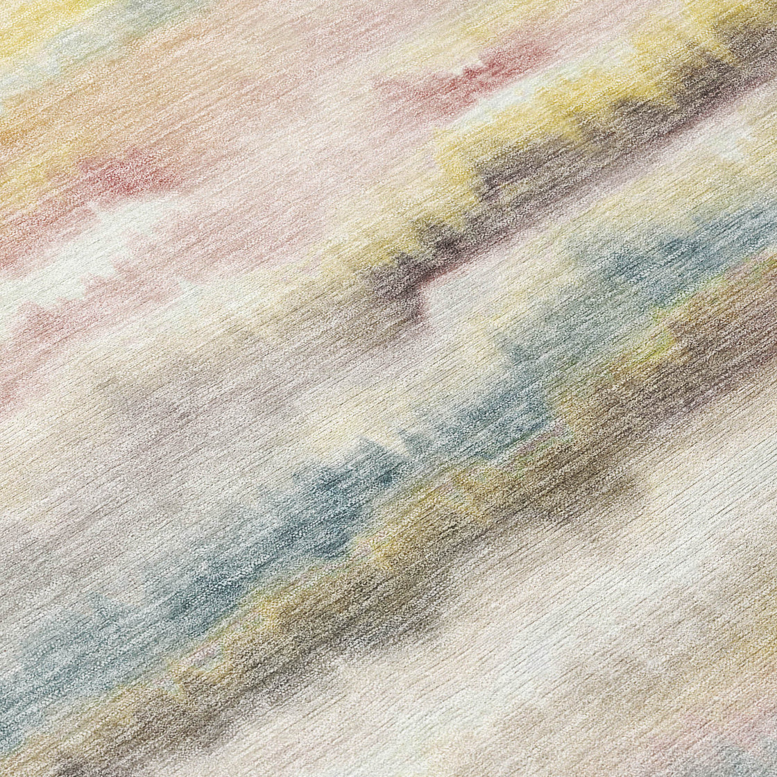 5' X 8' Gold Gray And Ivory Striped Washable Indoor Outdoor Area Rug-5