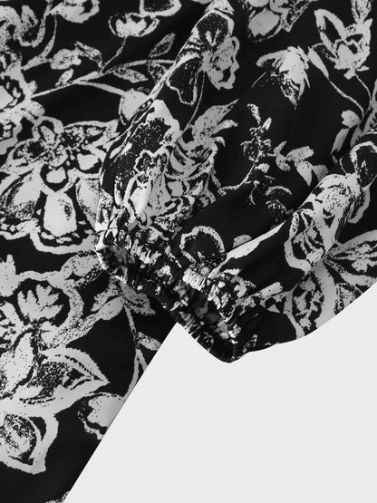 Princess Style Shirtdress-Black/White Floral-4