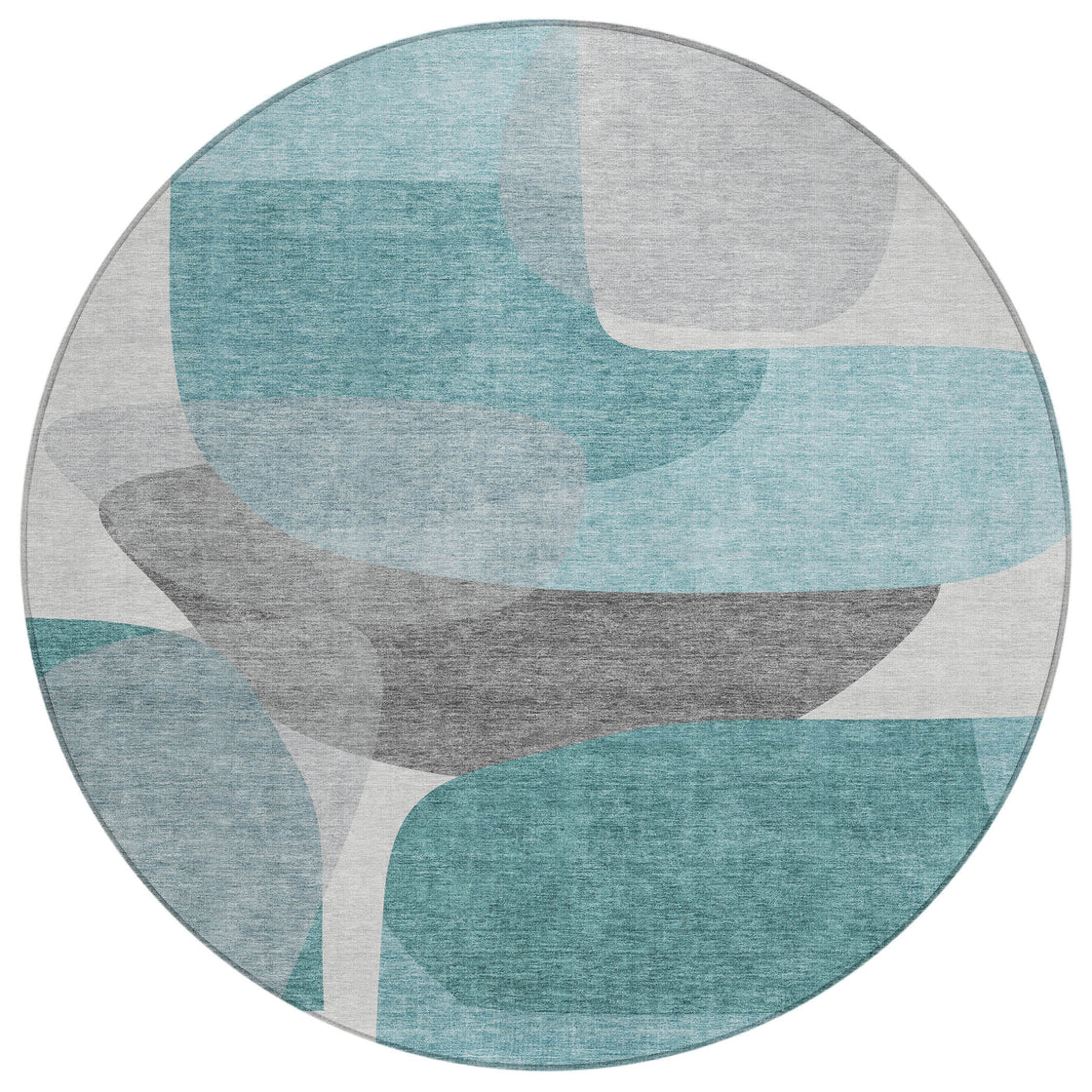 8' Teal Blue And Gray Round Abstract Washable Indoor Outdoor Area Rug-7