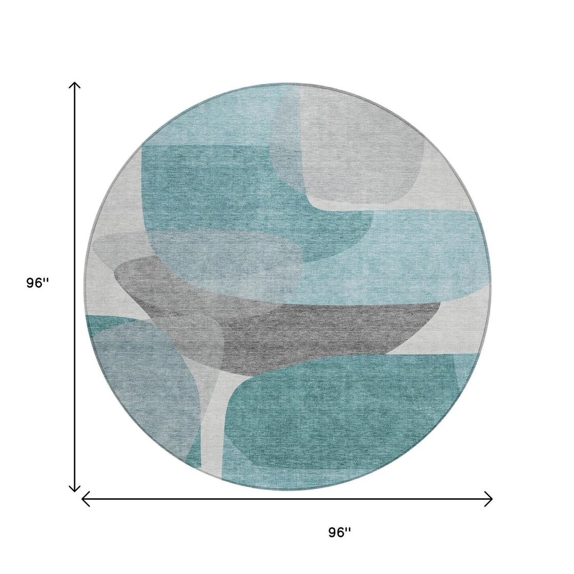 8' Teal Blue And Gray Round Abstract Washable Indoor Outdoor Area Rug-6