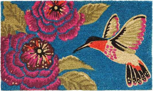 17" X 29" Blue Pink And Green Hummingbird Outdoor Coir Door Mat-0