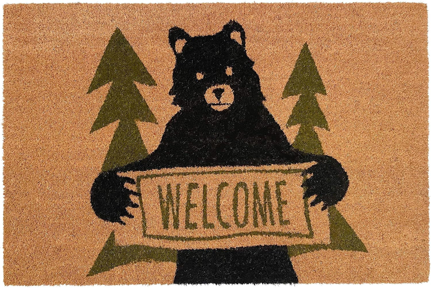 24" X 36" Natural And Black Coir Bear Outdoor Door Mat-1