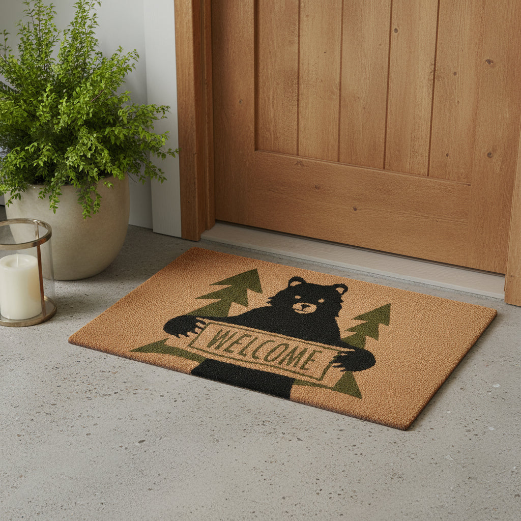 24" X 36" Natural And Black Coir Bear Outdoor Door Mat-0