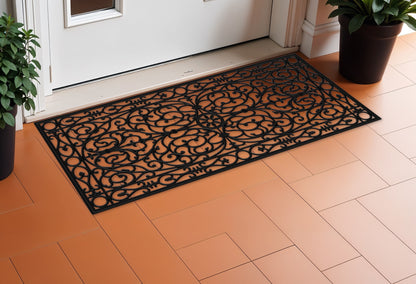 22" X 48" Black Scrollwork Outdoor Rubber Door Mat-1
