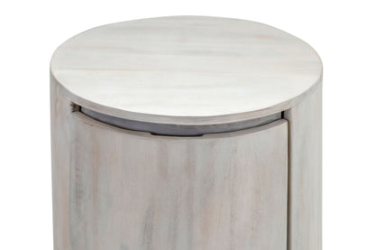 24" White Solid Wood Round Drum End Table With Two Drawers-4