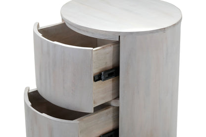 24" White Solid Wood Round Drum End Table With Two Drawers-5