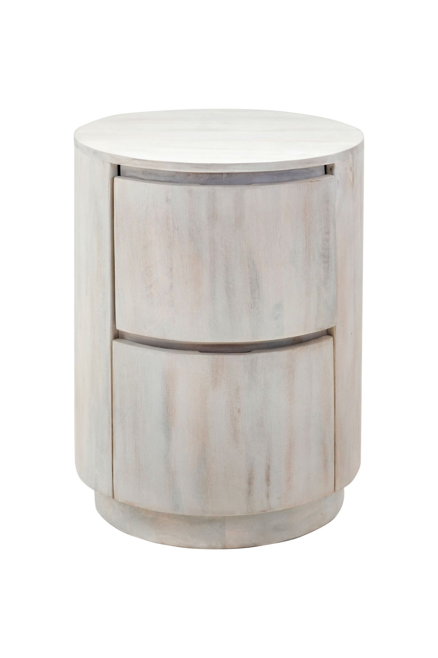 24" White Solid Wood Round Drum End Table With Two Drawers-7