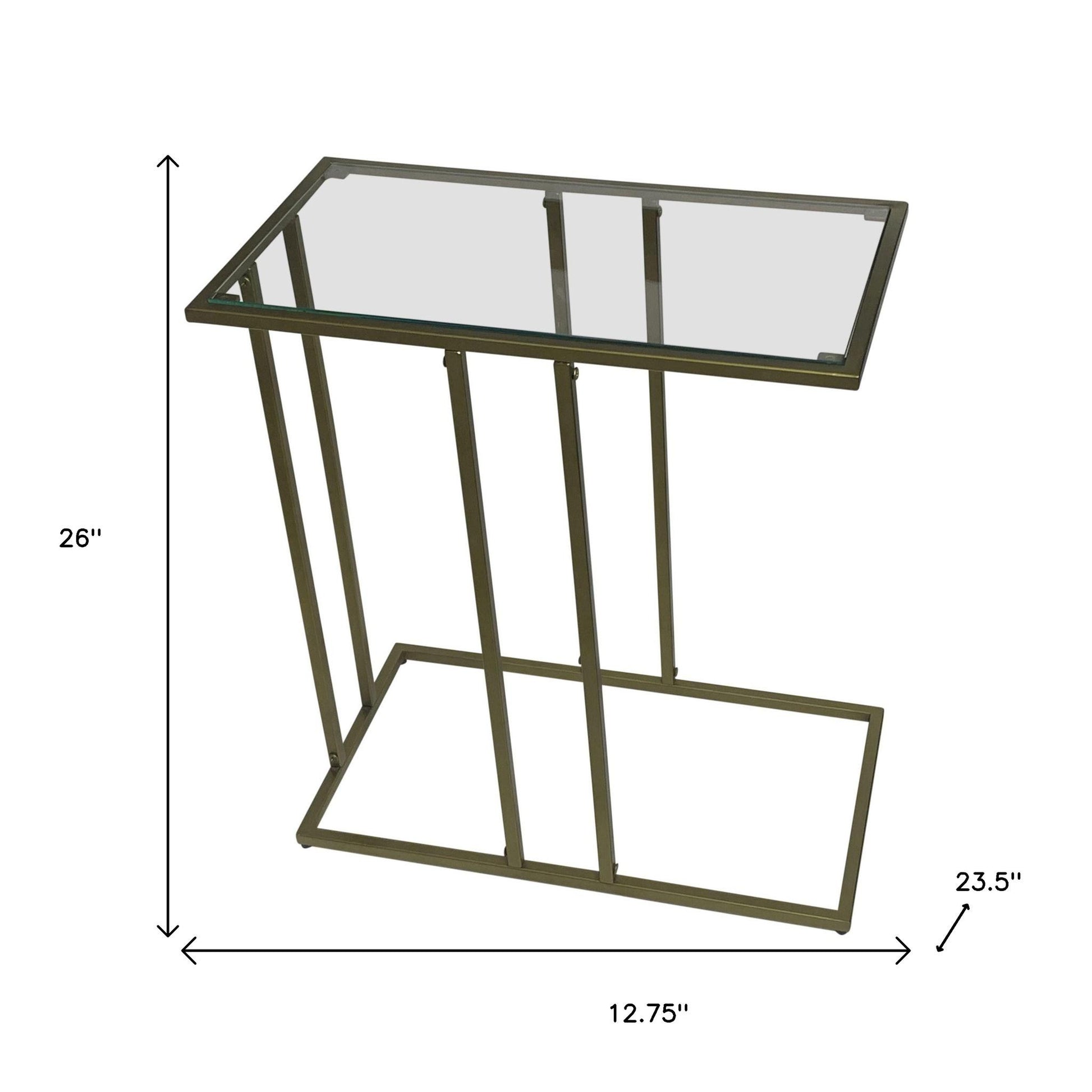 26" Clear and Antiqued Gold Glass and Iron Frame End Table-5