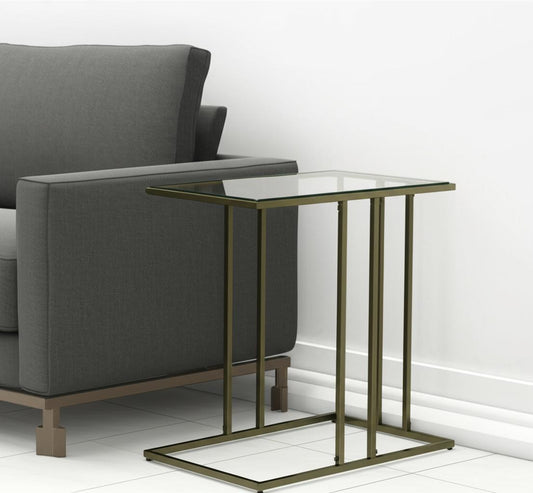 26" Clear and Antiqued Gold Glass and Iron Frame End Table-0