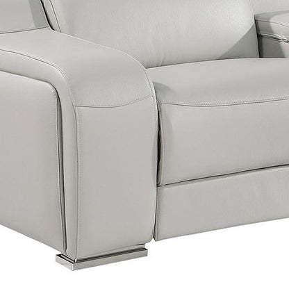 129" Light Gray Italian Leather Reclining USB Sofa-4