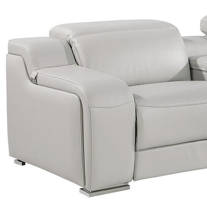 129" Light Gray Italian Leather Reclining USB Sofa-5