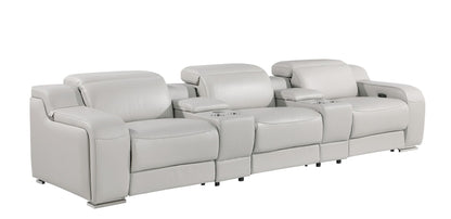 129" Light Gray Italian Leather Reclining USB Sofa-1