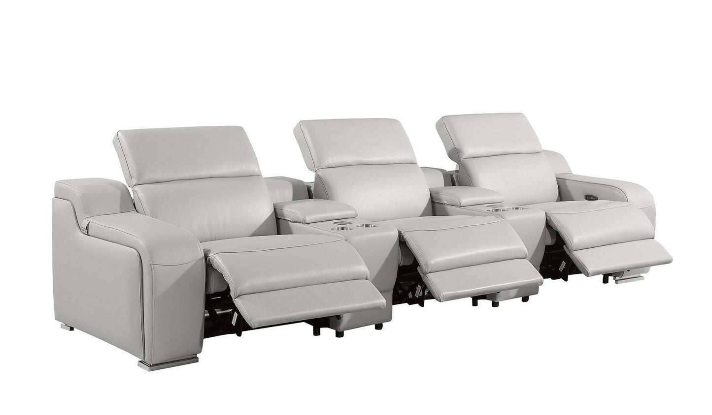 129" Light Gray Italian Leather Reclining USB Sofa-3