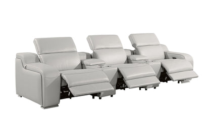 129" Light Gray Italian Leather Reclining USB Sofa-3
