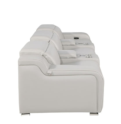 129" Light Gray Italian Leather Reclining USB Sofa-2