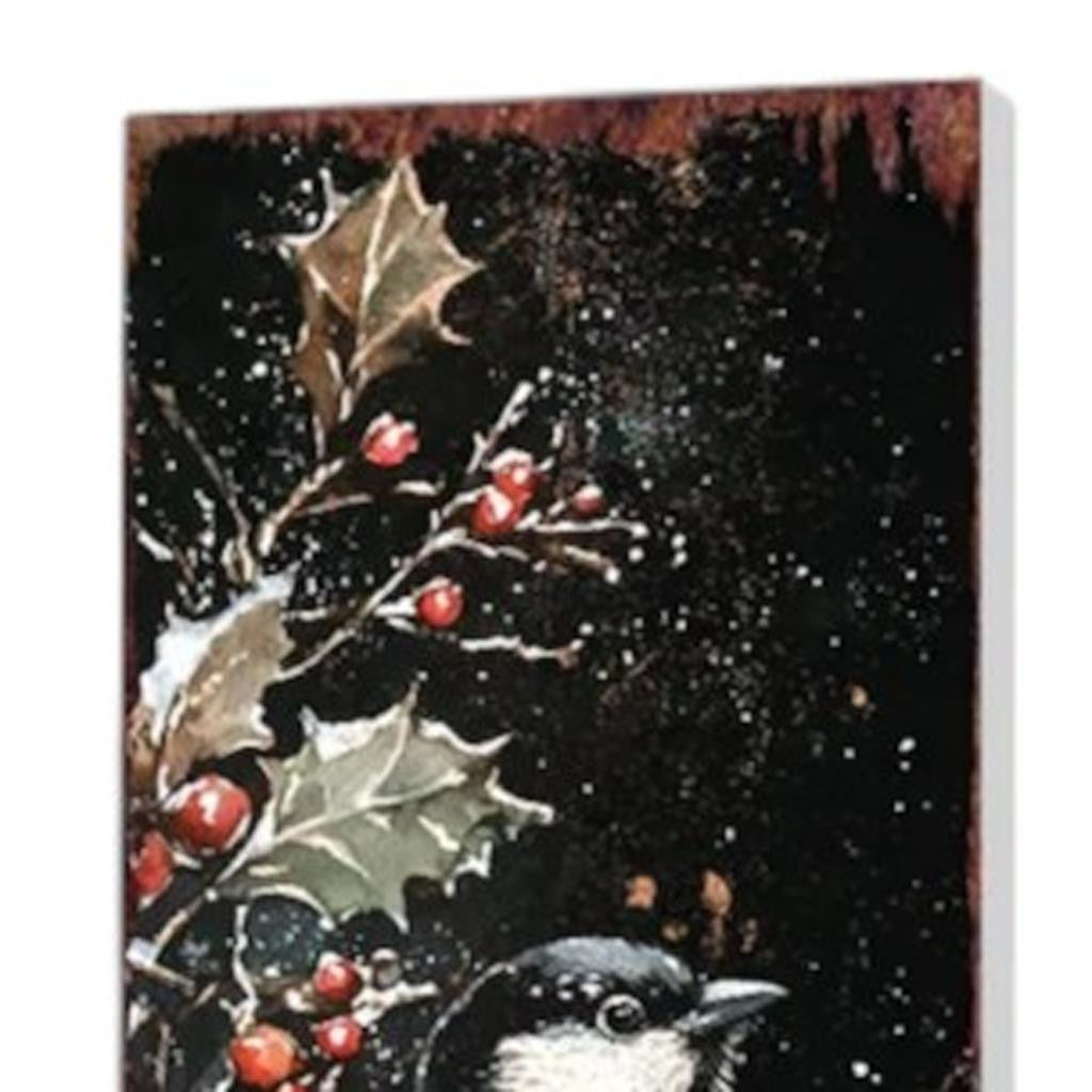 42" Black Red And Green Christmas Chickadee Solid Wood Birds Garden Stake-4